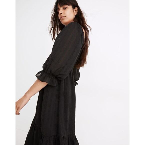 Madewell Women's Lucie Elbow-Sleeve Smocked Midi Dress XXS Black - Picture 8 of 9
